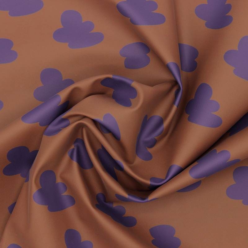 Cloud print waterproof fabric - brown