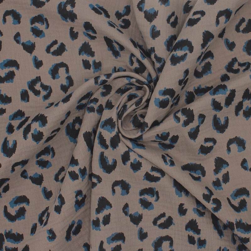 Leopard print double gauze fabric - brown