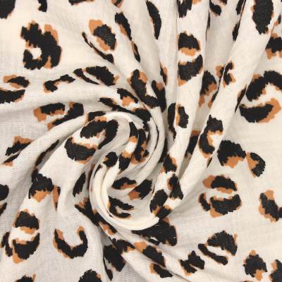 Leopard print double gauze fabric - off-white