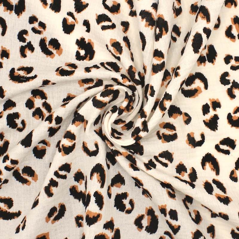 Leopard print double gauze fabric - off-white