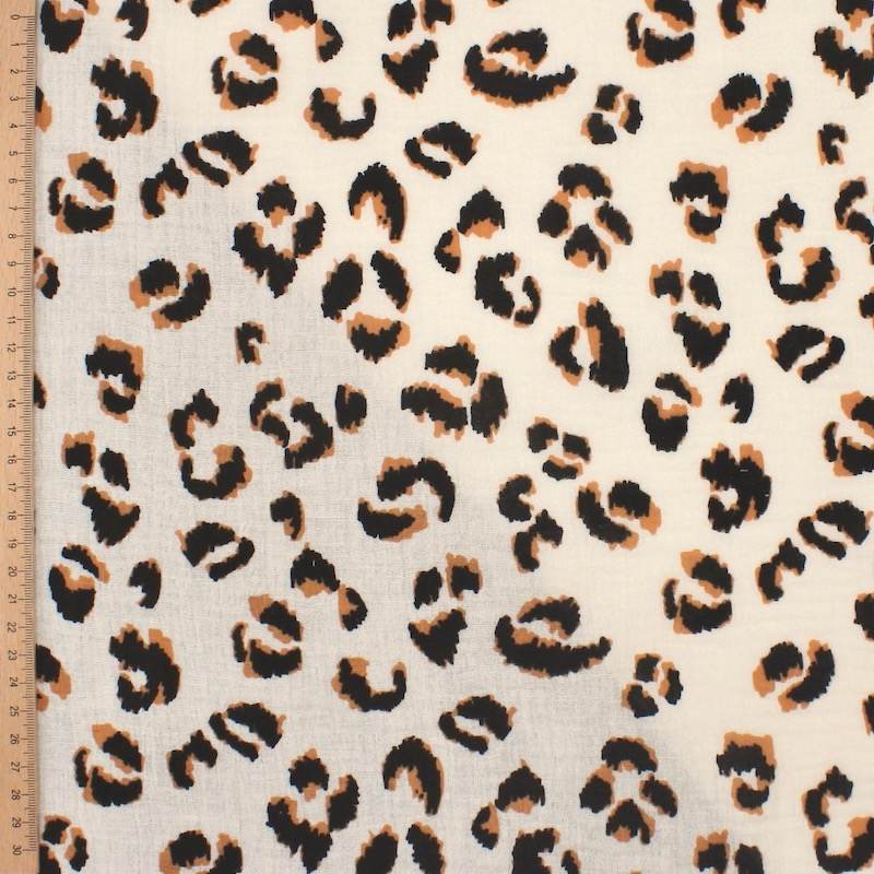 Leopard print double gauze fabric - off-white