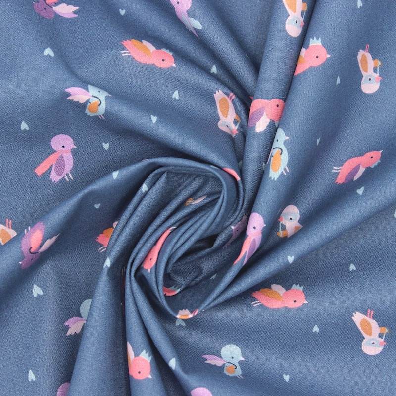 100% cotton bird fabric - blue