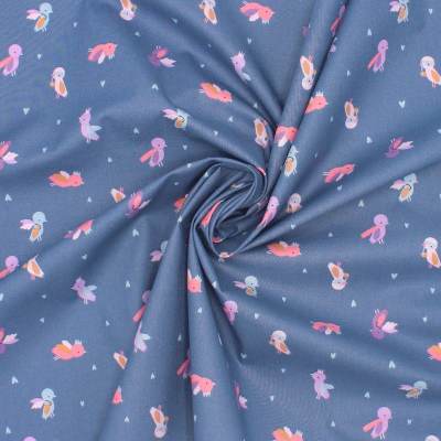 100% cotton bird fabric - blue