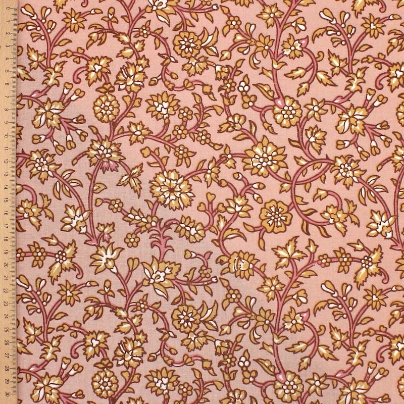 Cotton fabric coated with flowers - old pink