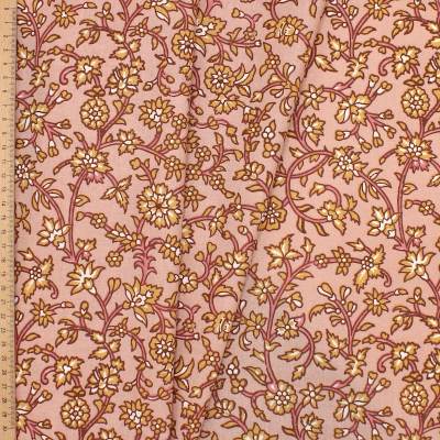 Tissu coton enduit fleurs - vieux rose