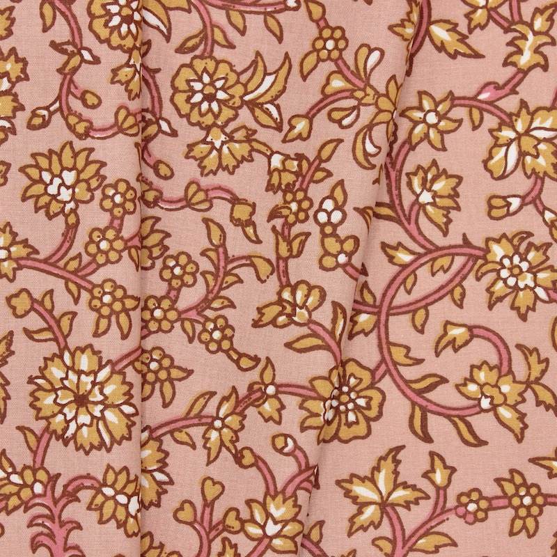 Cotton fabric coated with flowers - old pink