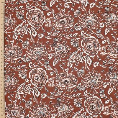 Cotton fabric coated with flowers - brown