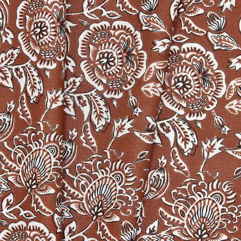 Cotton fabric coated with flowers - brown