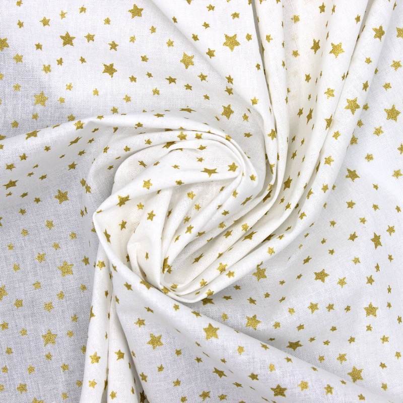 Fabric 100% cotton stars old gold - white