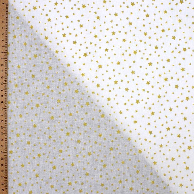 Fabric 100% cotton stars old gold - white