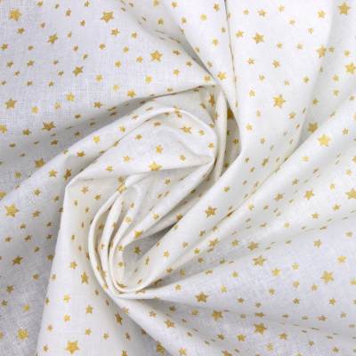 100% cotton fabric with gold stars - white