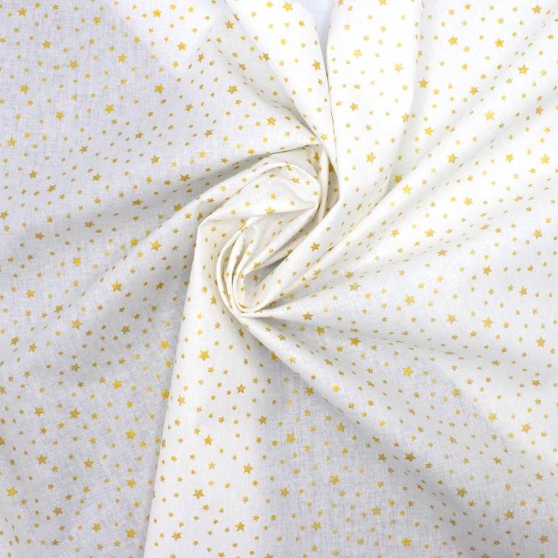 100% cotton fabric with gold stars - white