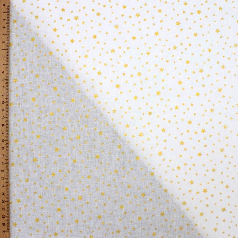 100% cotton fabric with gold stars - white