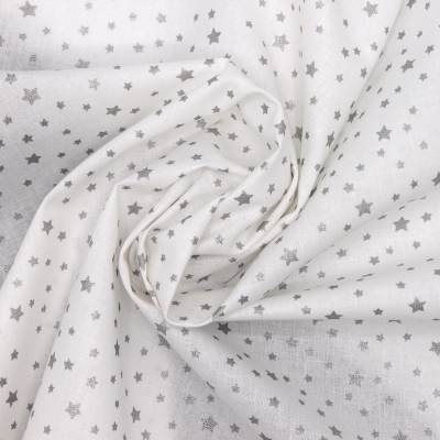 100% cotton fabric with silver stars - white