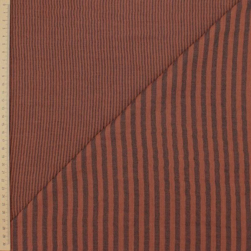 Double-sided striped gauze - charcoal/toffee