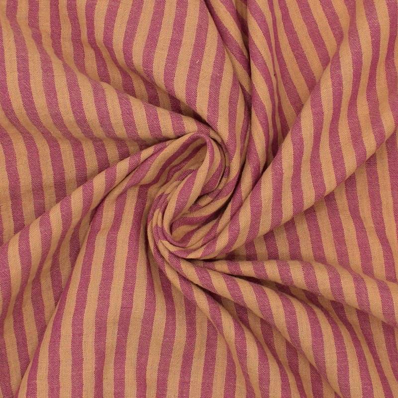 Double-faced striped gauze fabric - cassonade/Dahlia