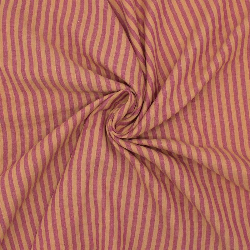 Double-faced striped gauze fabric - cassonade/Dahlia