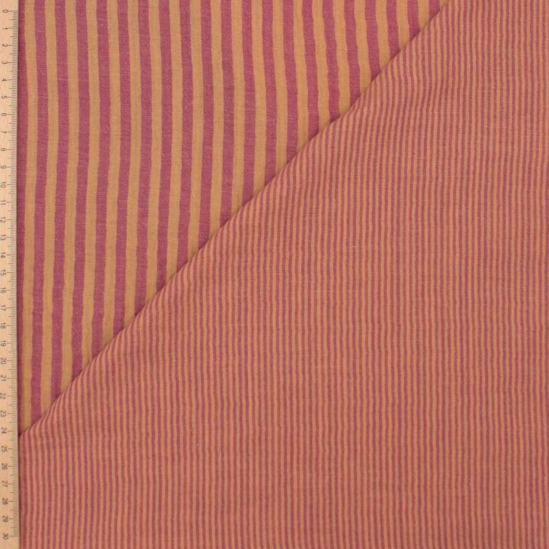 Double-faced striped gauze fabric - cassonade/Dahlia