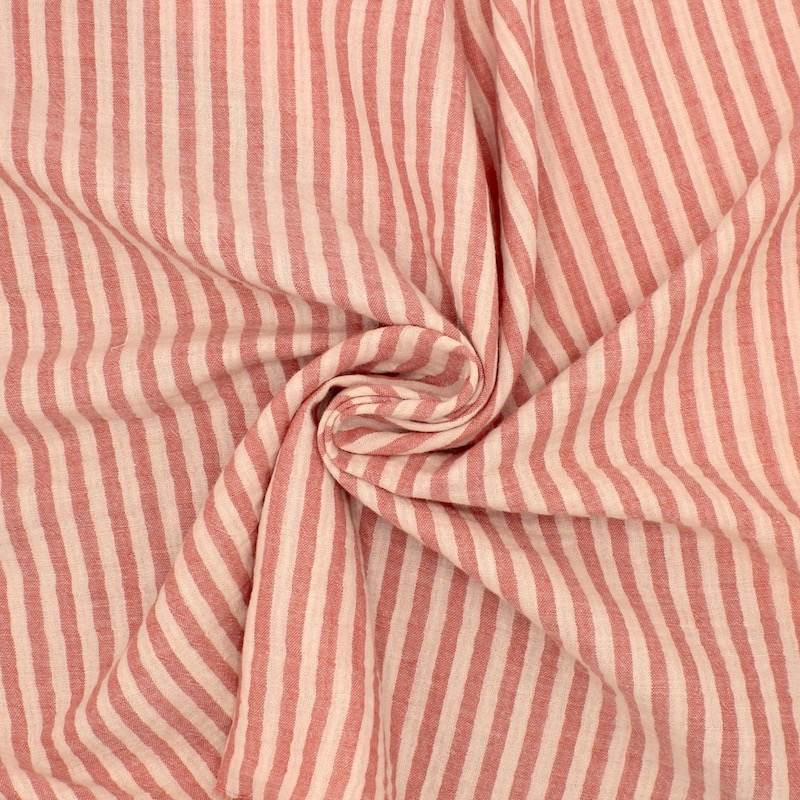 Double-sided striped double gauze - flesh /paprika