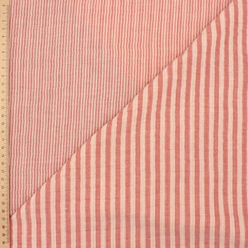 Double-sided striped double gauze - flesh /paprika