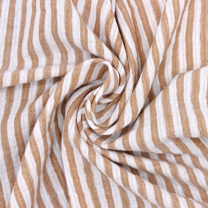 Double-sided striped gauze - caramel/off-white