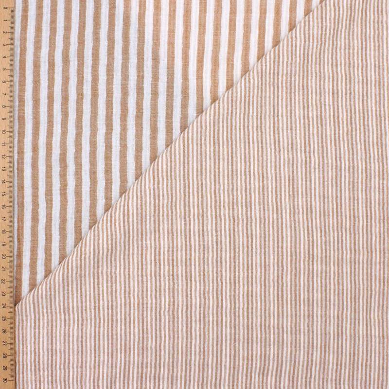 Double-sided striped gauze - caramel/off-white