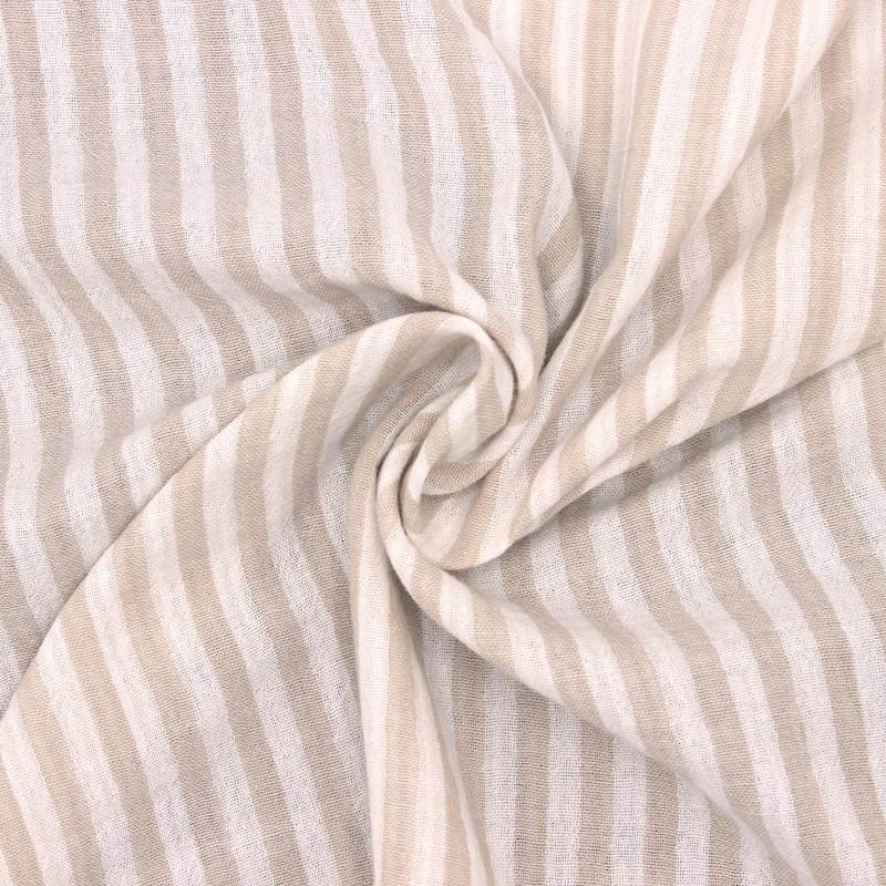 Double-sided striped gauze - pebble/off-white