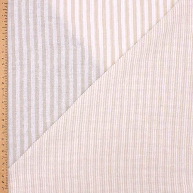 Double-sided striped gauze - pebble/off-white