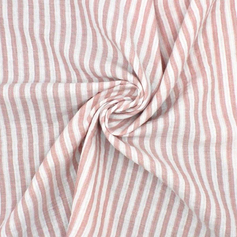 Double-sided striped gauze - old rose/off-white