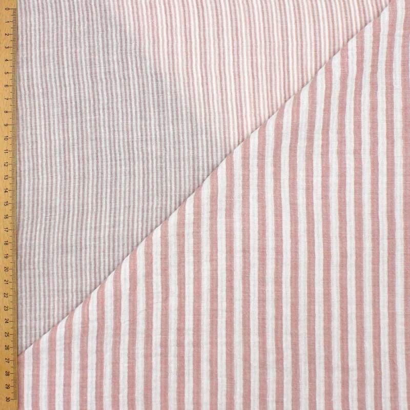 Double-sided striped gauze - old rose/off-white