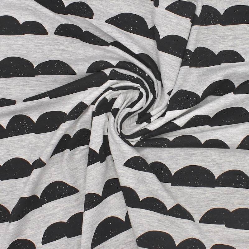 Small mountains grey mottled jersey fabric