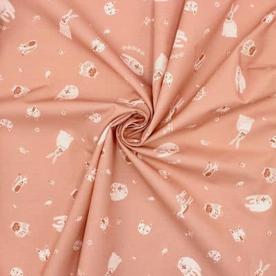 Tissu coton animaux - rose