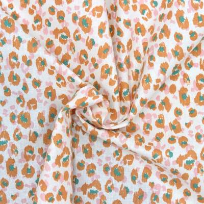 100% cotton animal print fabric - off-white/camel