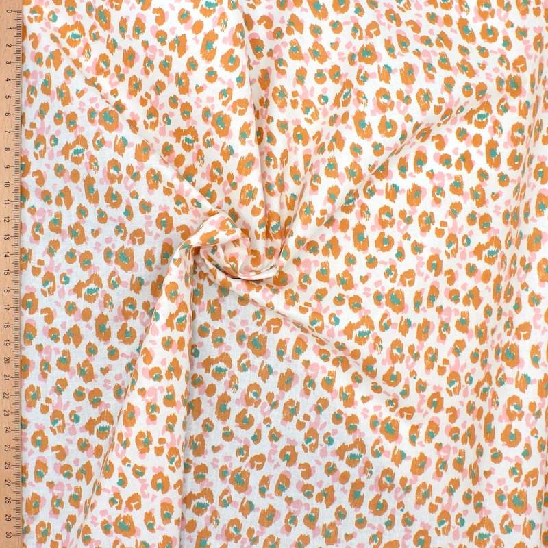 100% cotton animal print fabric - off-white/camel