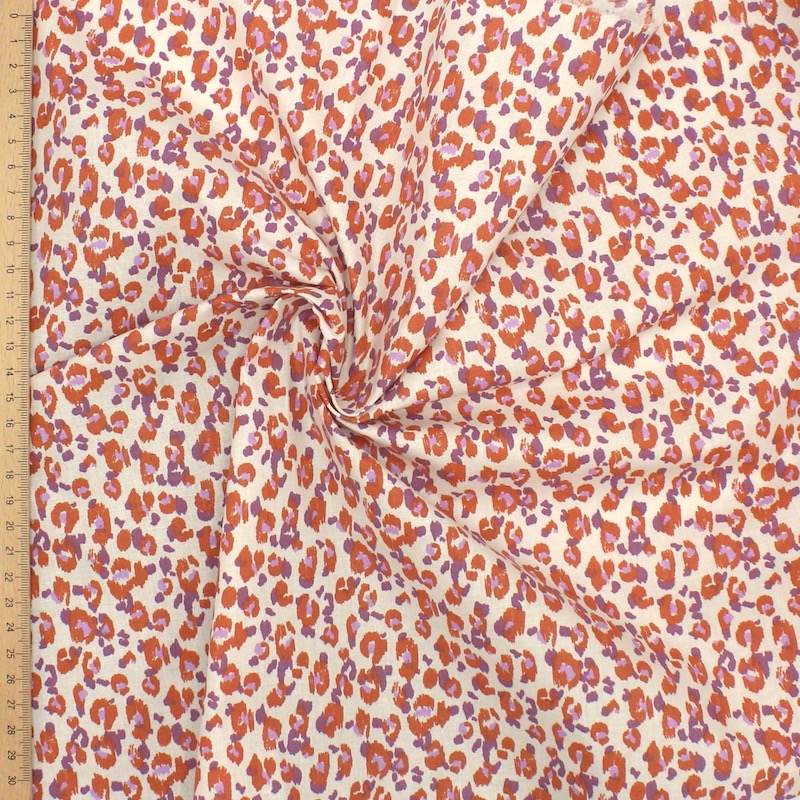 100% cotton animal print fabric - ecru/rust