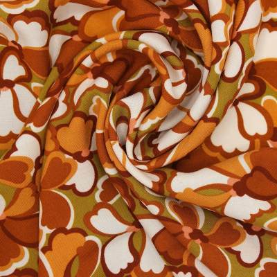 100% viscose stof met bloemenprint - kaki/bruin