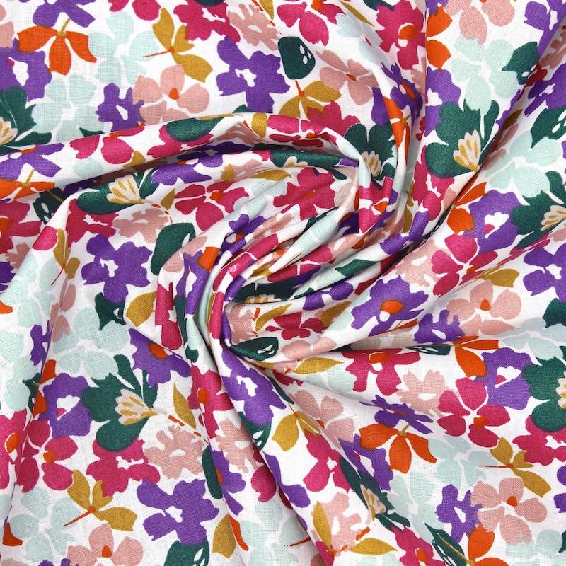 100% cotton fabric, flower print - multicoloured