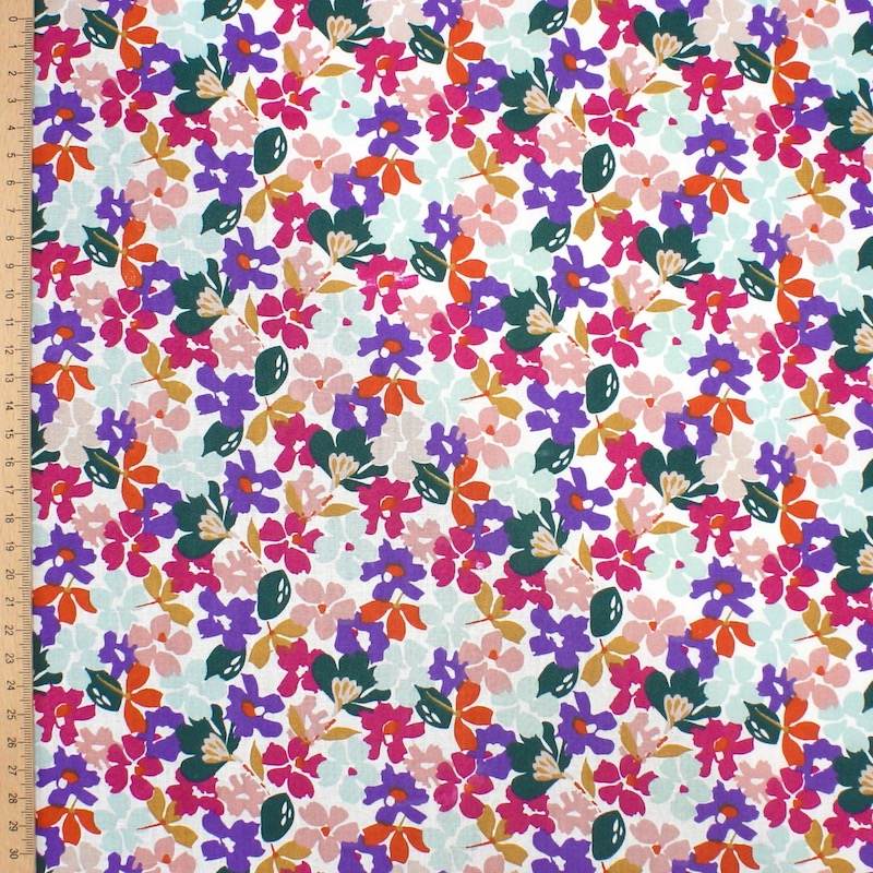 100% cotton fabric, flower print - multicoloured