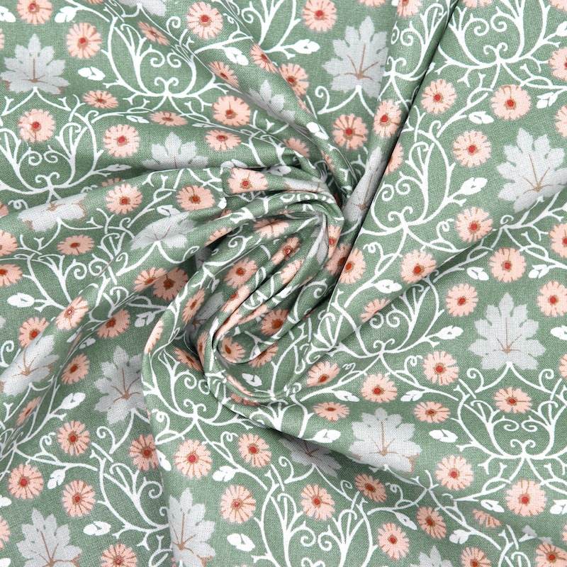 100% cotton flower print fabric - green