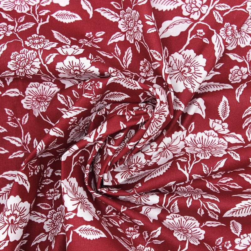 100% cotton floral fabric - burgundy