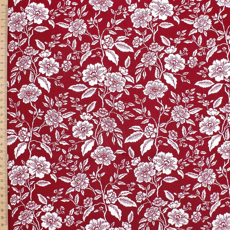 100% cotton floral fabric - burgundy