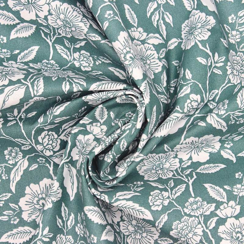 100% cotton flower print fabric - green