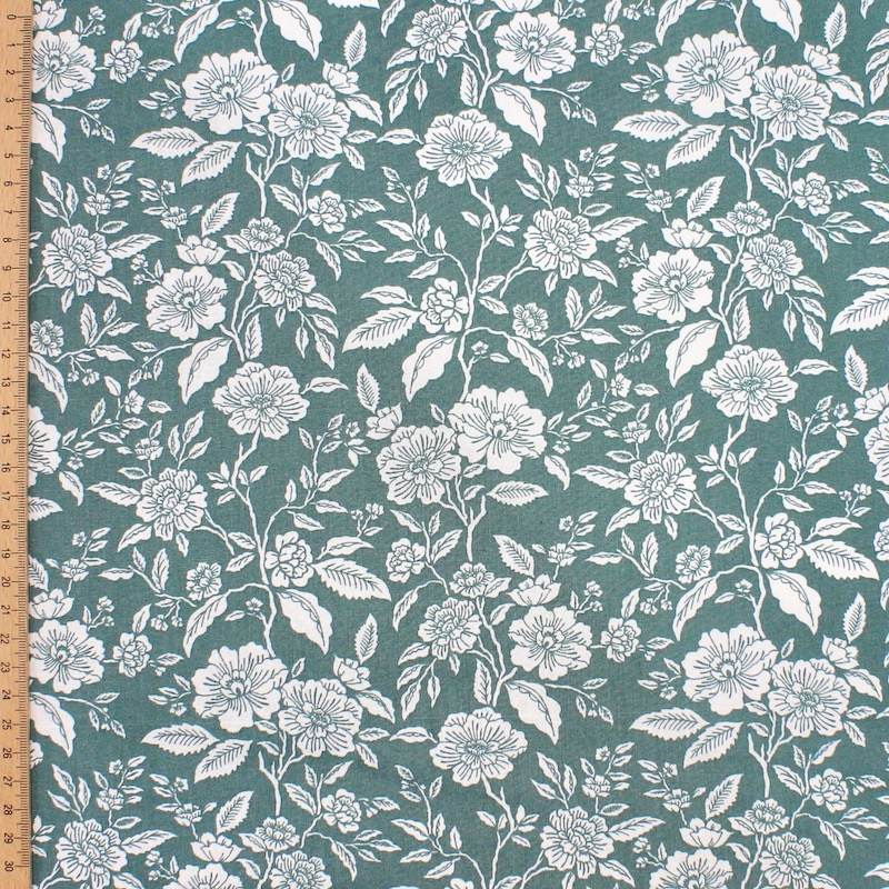 100% cotton flower print fabric - green