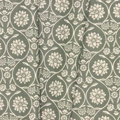 Tissu coton enduit fleurs - vert