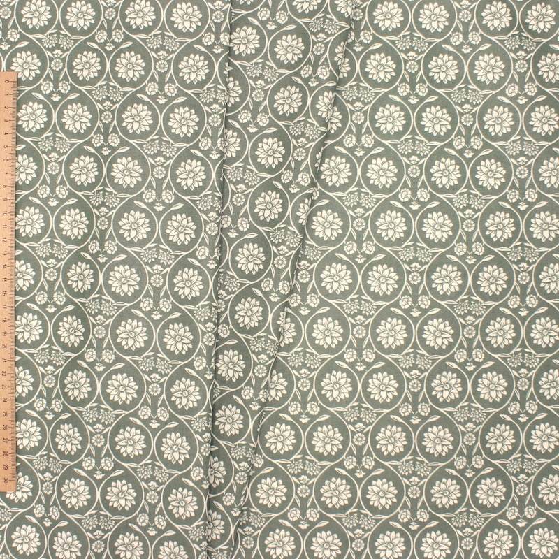 Floral print coated cotton - green