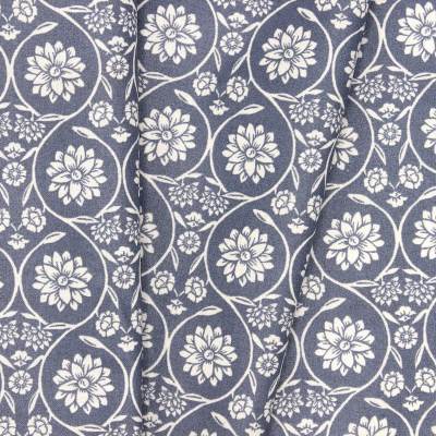 Gecoat katoen met bloemenprint - blauw