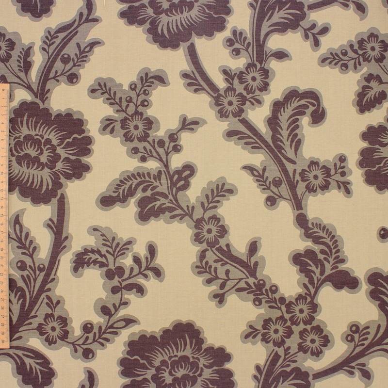 Katoenen stof met bloemenprint - beige