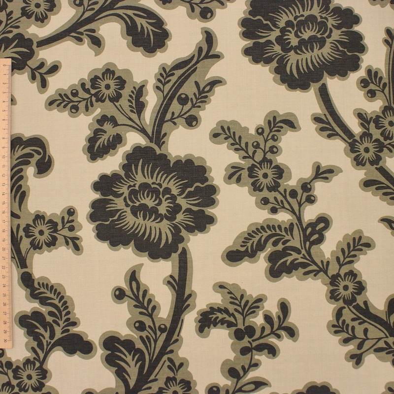 Floral printed cotton fabric - beige /khaki