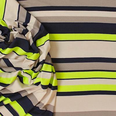 Tissu jersey à rayure jaune fluo, beige et noire