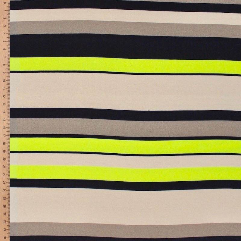 Tissu jersey à rayure jaune fluo, beige et noire